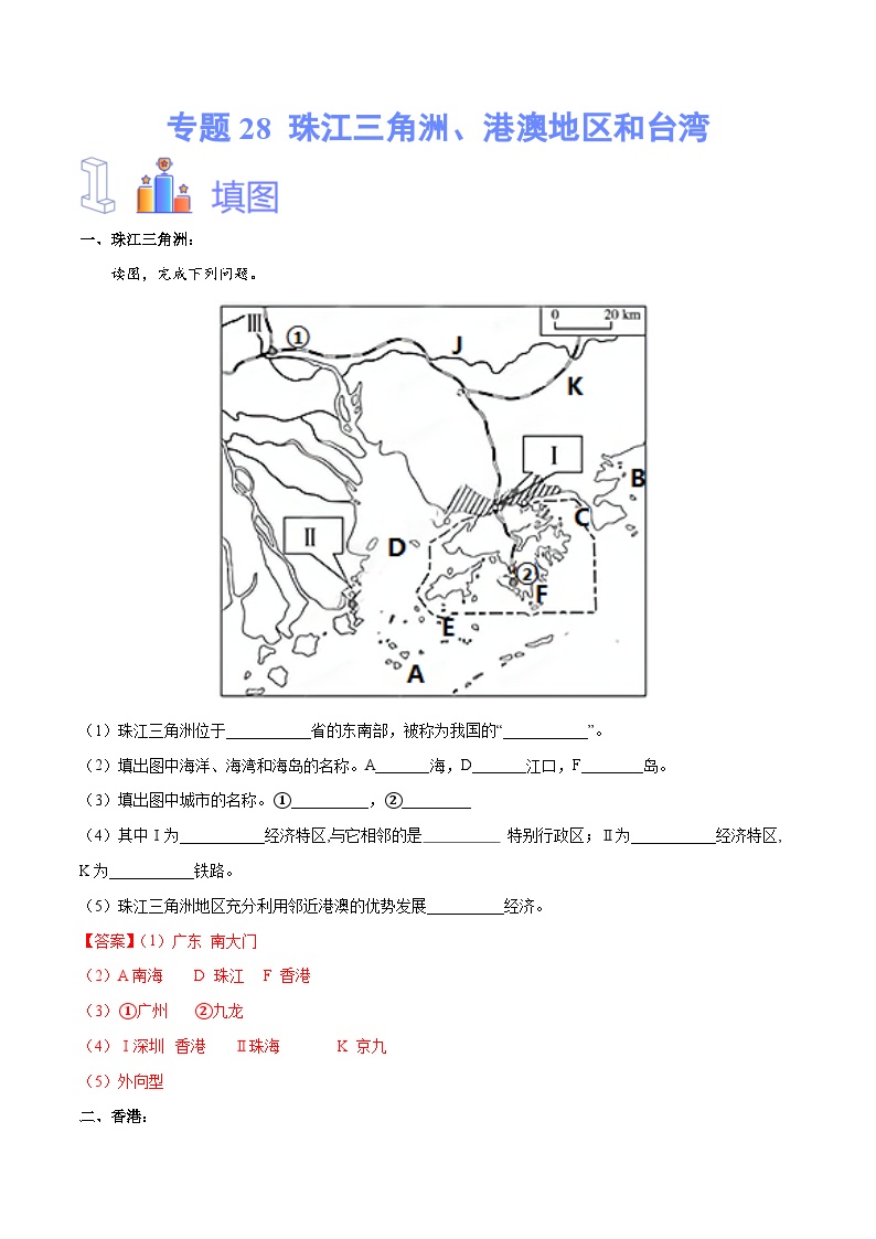中考地理一轮复习速记手册与变式演练专题28  珠江三角洲、港澳地区和台湾（含解析）