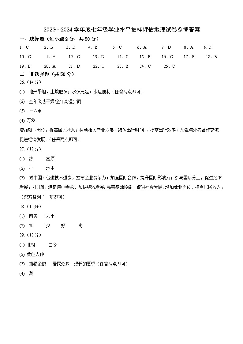 河北省唐山市遵化市2023-2024学年七年级下学期期中地理试题01