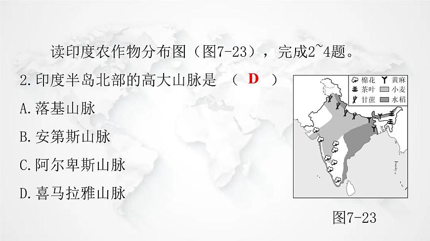 人教版七年級地理下冊第七章第三節(jié)第一課時(shí)世界第二人口大國熱帶季風(fēng)氣候與糧食生產(chǎn)練習(xí)課件第3頁