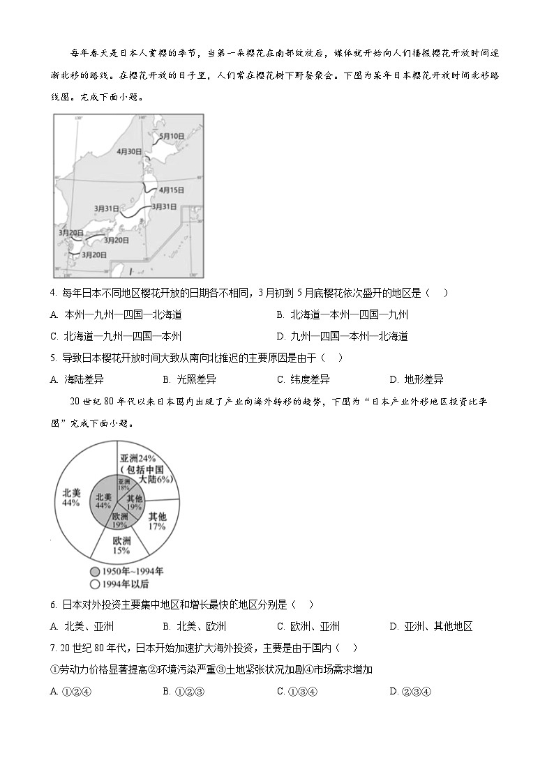 山东省临沂市河东区2023-2024学年七年级下学期期中地理试题 -(原卷版)第2页