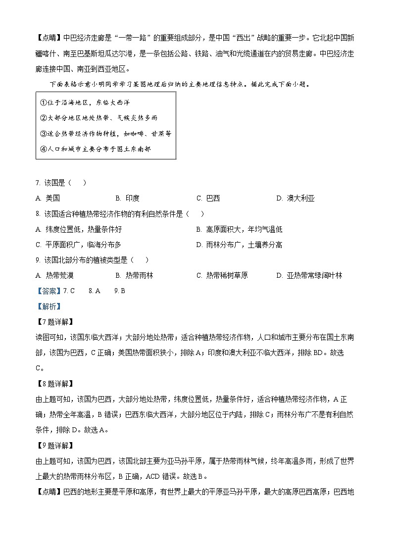 2024年山西省运城市部分学校中考二模联考地理试题 (原卷版+解析版)03