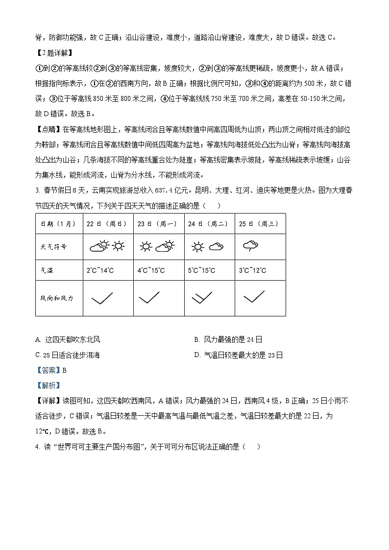 2024年云南省昆明市第一次初中学业水平模拟测试地理试题(原卷版+解析版)02