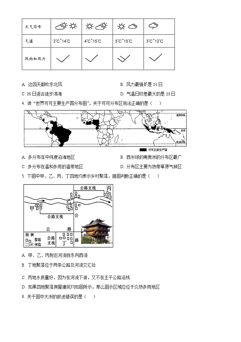 2024年云南省昆明市西山区中考一模地理试题(原卷版+解析版)02