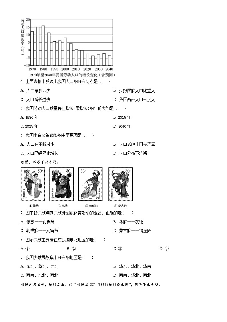 河北省承德市平泉市回民中学2023-2024学年八年级下学期期中考试地理试题(原卷版)第2页
