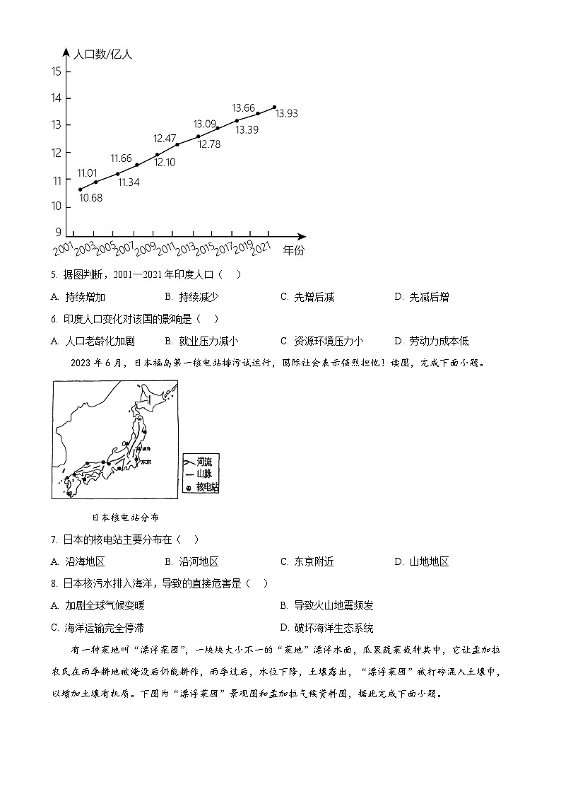 辽宁省丹东市九校联考2023-2024学年七年级下学期期中地理试卷(原卷版)第2页