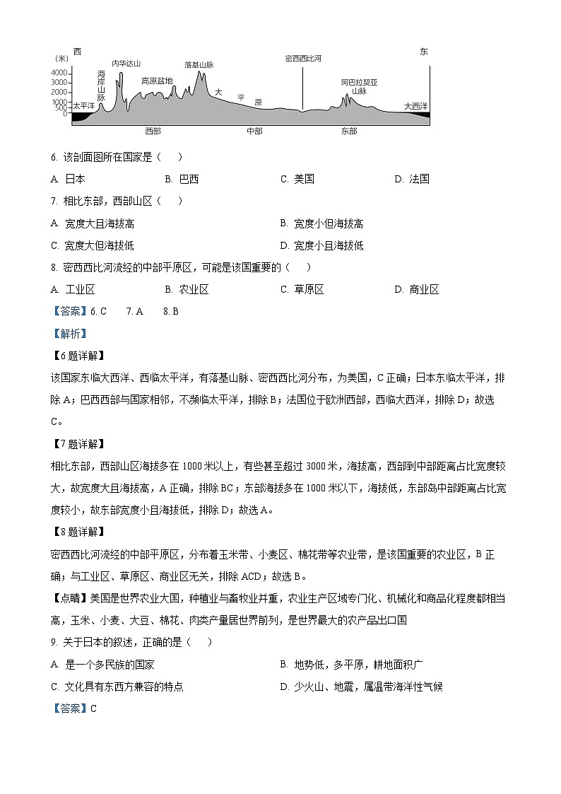 河北省唐山市丰润区2023-2024学年七年级下学期期中地理试题(原卷版+解析版)03
