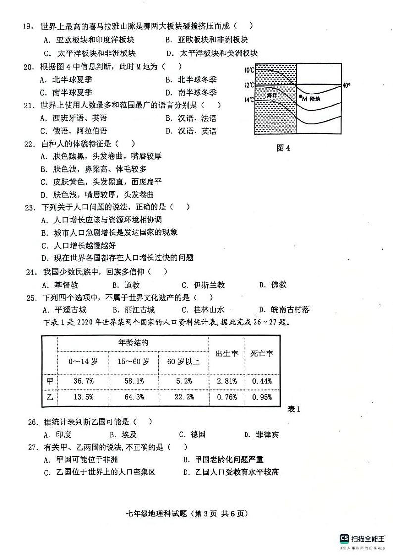 海南省琼海市嘉积第二中学2023-2024学年七年级上学期期末考试地理试题03