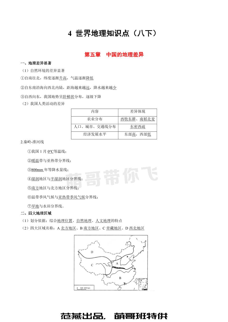 4 中国地理知识点（八下）