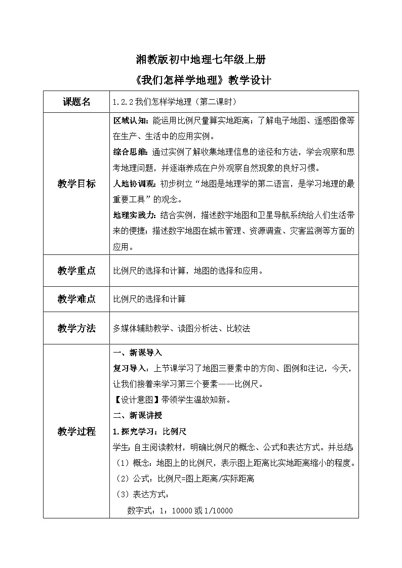 1.2.2我们怎样学地理(第二课时)(教案)——2024湘教版地理七年级上册第1页