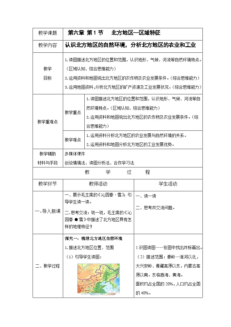 星球版八下第6章第1节《区域特征》教案第1页