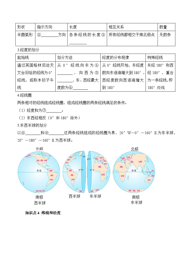 人教版(2024)七年级上册地理第一章地球1.2地球与地球仪 导学案(含答案)03