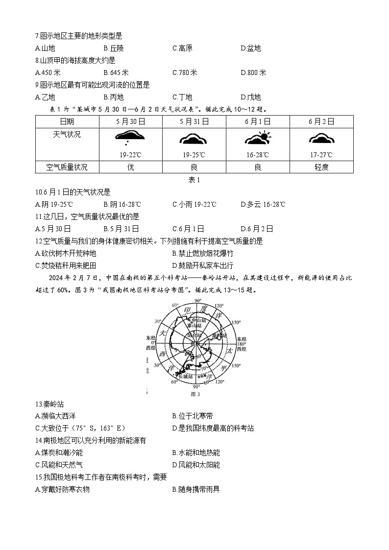 2024年江苏省宿迁市中考地理试题(无答案)02