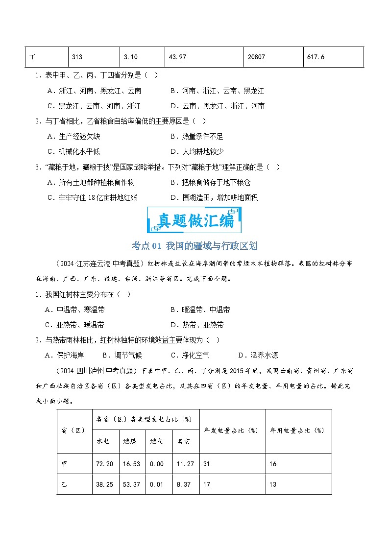 2024年中考地理真題分類匯編（全國通用）專題07 我國的疆域、行政區(qū)劃與人口（原卷版）第3頁