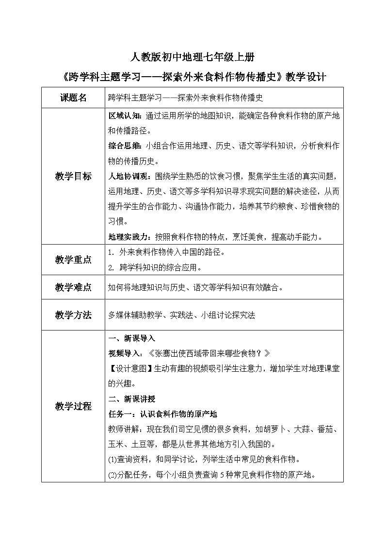 跨学科主题学习——探索外来食料作物传播史(课件+教案)-2024-2025学年最新人教版七年级地理上册01