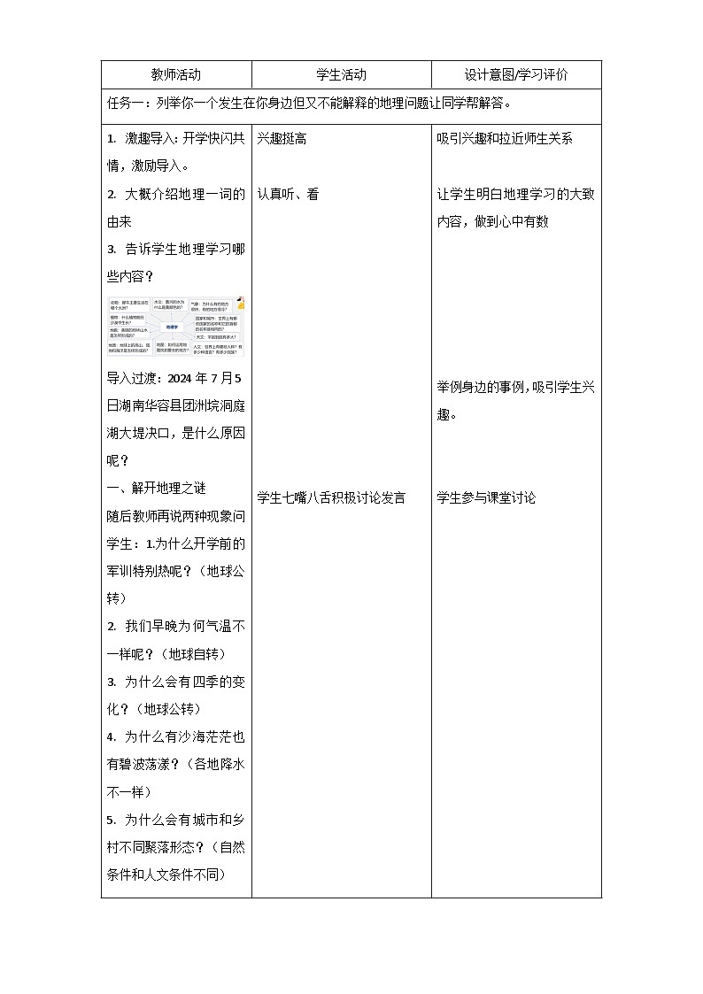 湘教版(2024)七年级上册地理:第一章 让我们走进地理 第一节 我们身边的地理 教案03
