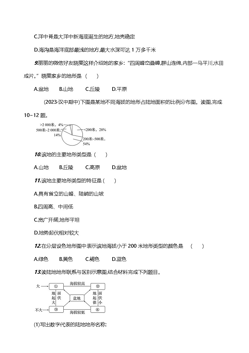 【人教新版】初中地理7年级上册《世界的地形》素养分层评价试卷(含答案)03