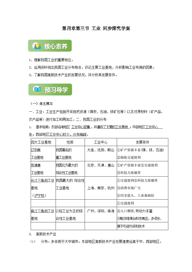 【精彩课堂】人教版八年级地理上册 第四章第三节 工业 同步探究学案(含解析)01