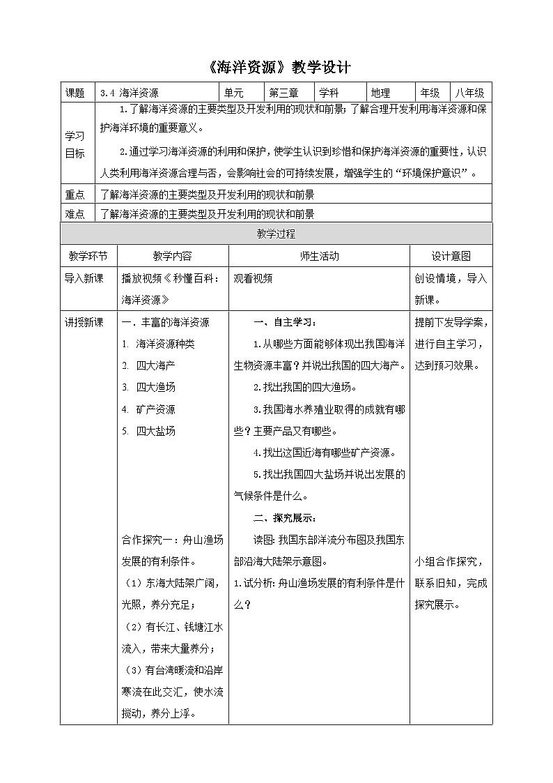 第三章 第四节 海洋资源 教案第1页