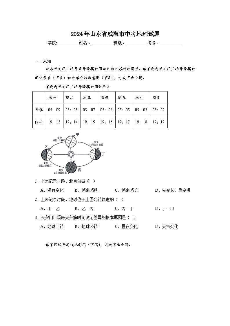 2024年山东省威海市中考地理试题01