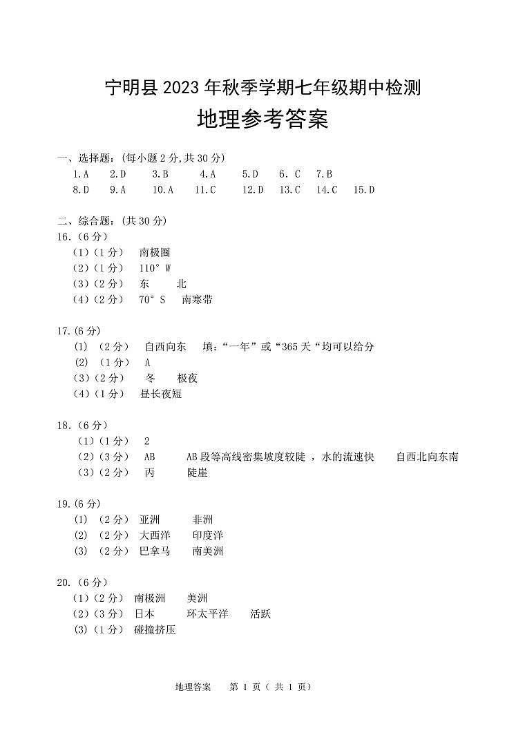 广西壮族自治区崇左市宁明县2023-2024学年七年级上学期期中地理试题01