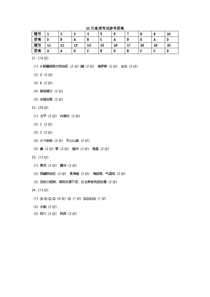 湖南省宁乡市实验中学2024-2025学年八年级上学期10月月考地理试题01