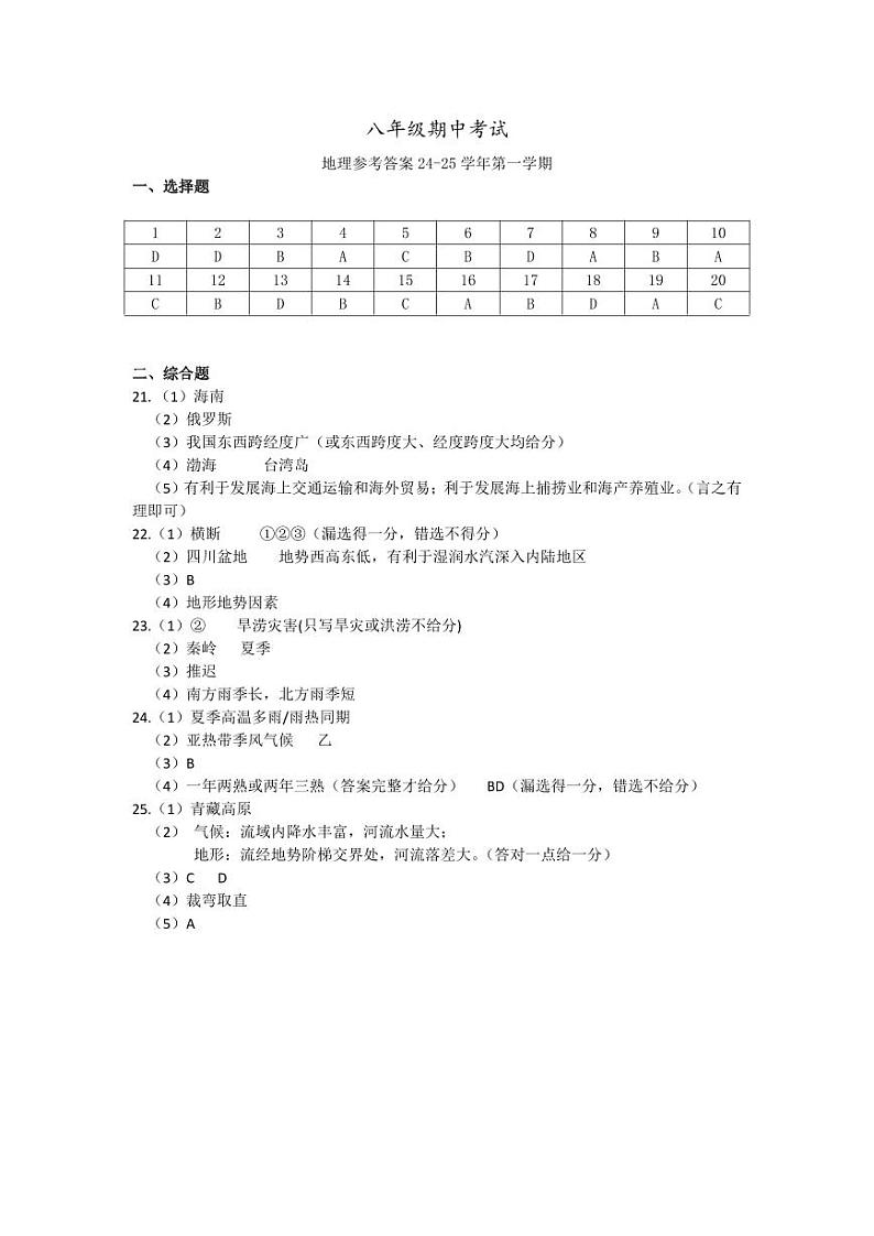 湖南省长沙市明德教育集团2024-2025学年八年级上学期期中考试地理试题01