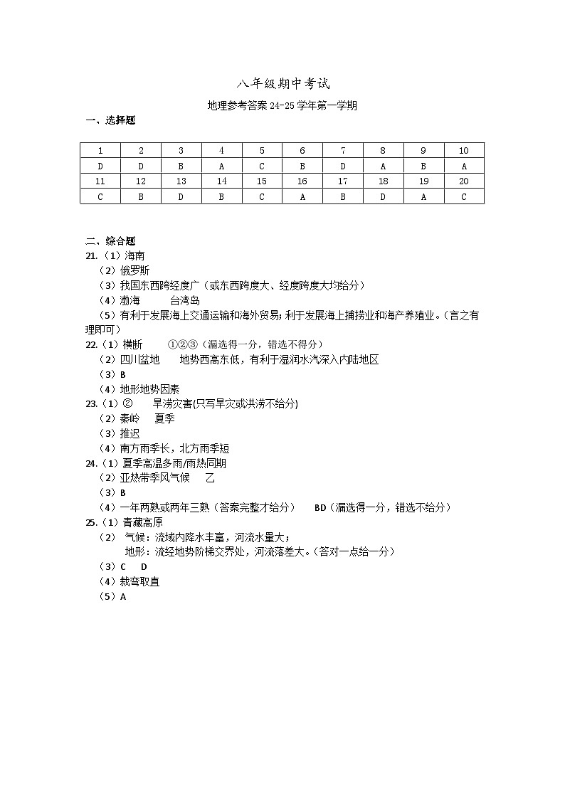 湖南省长沙市明德教育集团2024-2025学年八年级上学期期中考试地理试题01
