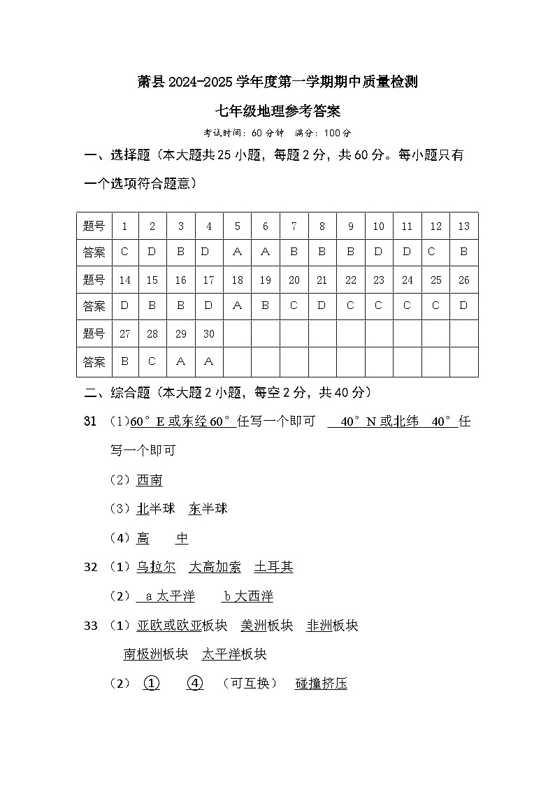 七年级地理参考答案第1页