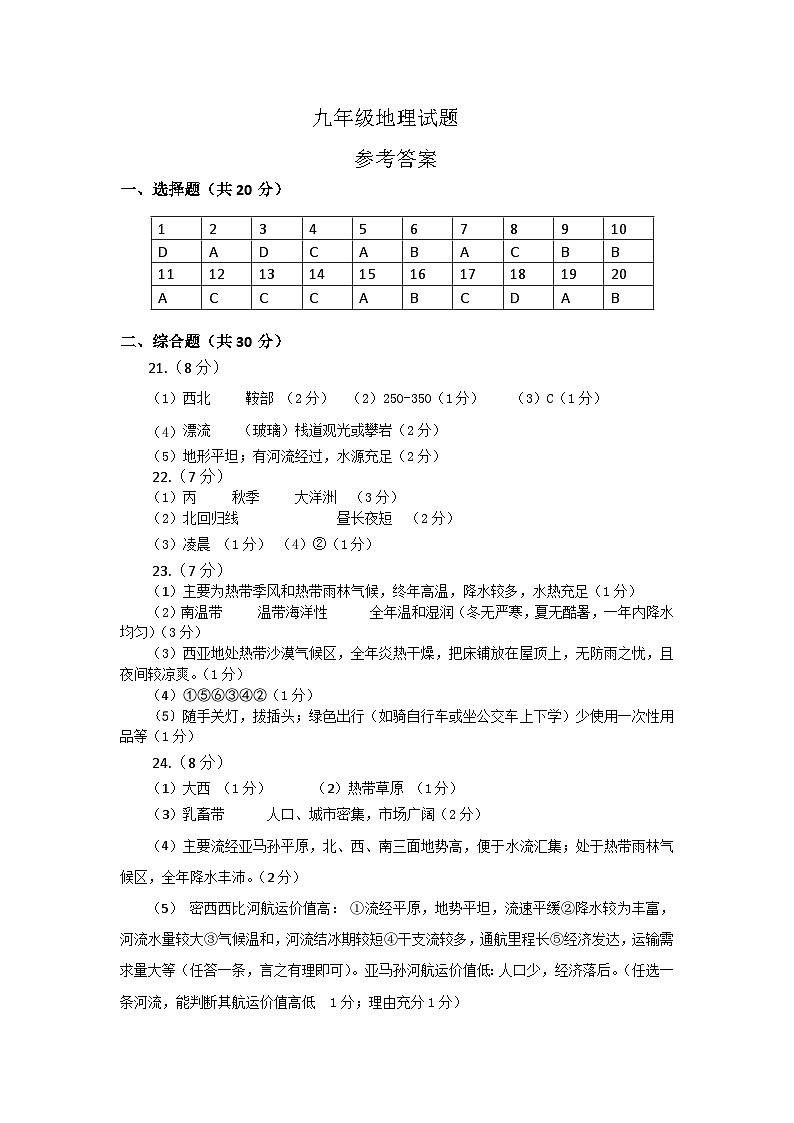 山东省菏泽市东明县2024-2025学年九年级上学期期中地理试题01