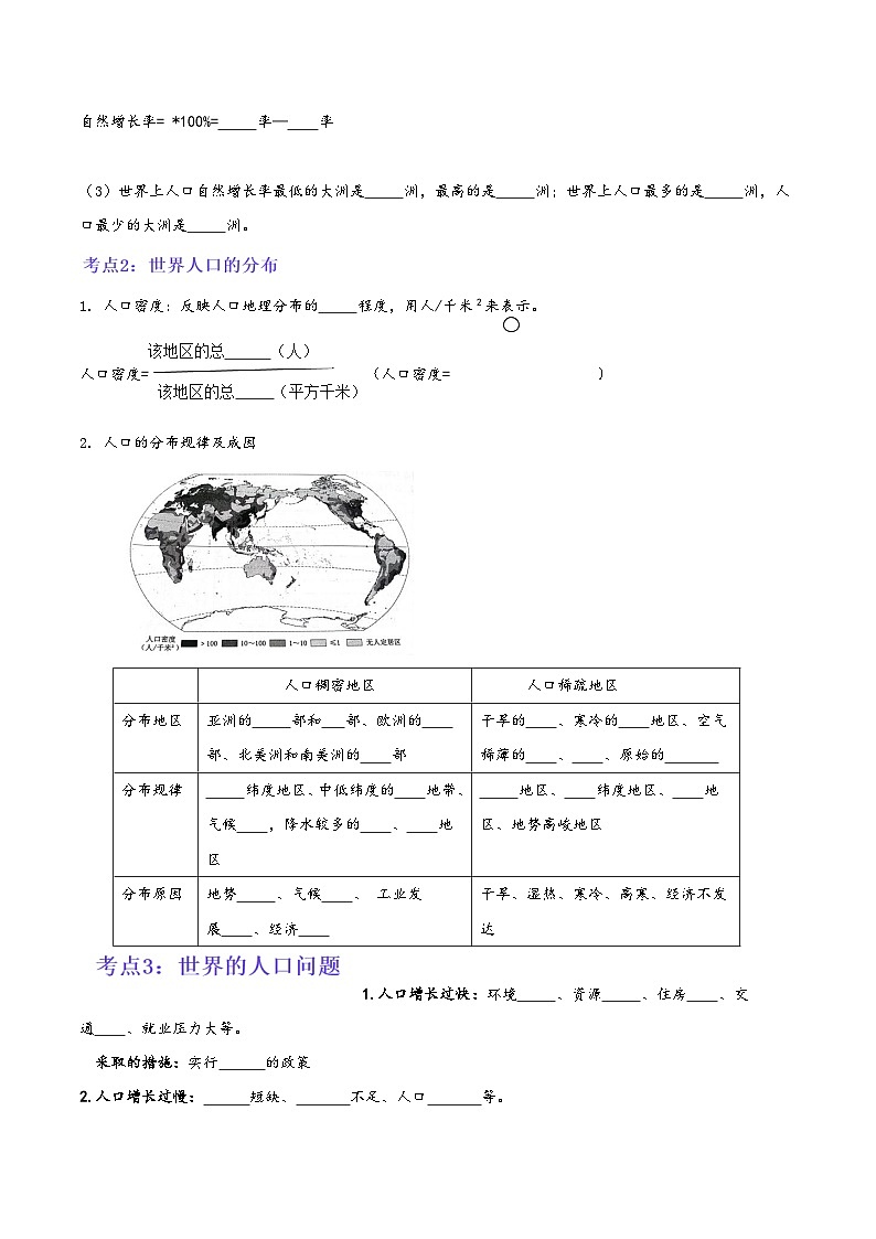 湘教版七年级地理上册单元考点梳理分层卷第三章世界的居民(考点梳理卷)(原卷版+解析)第3页