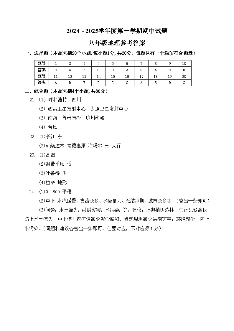 河南省漯河市临颍县2024-2025学年八年级上学期期中地理试题01