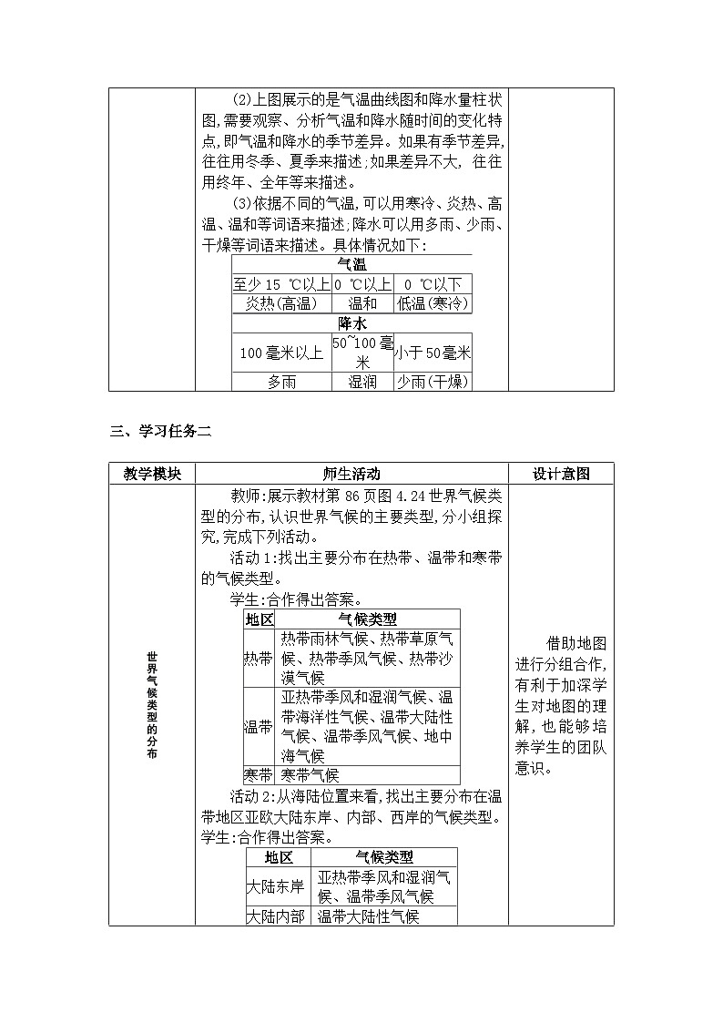2024人教版地理七年级上册第四章天气与气候 世界的气候 教学设计第3页