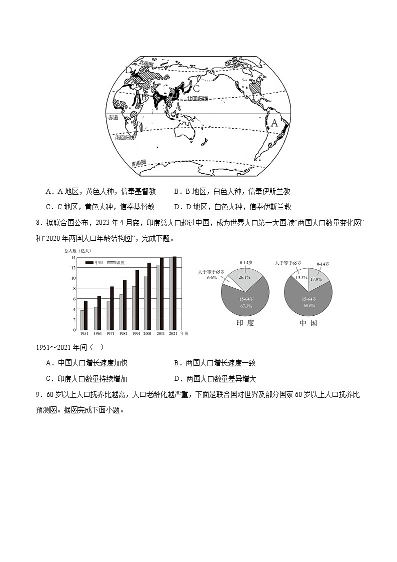 2024-2025学年人教版七年级地理上册5.1 人口与人种同步练习(原卷版)第3页