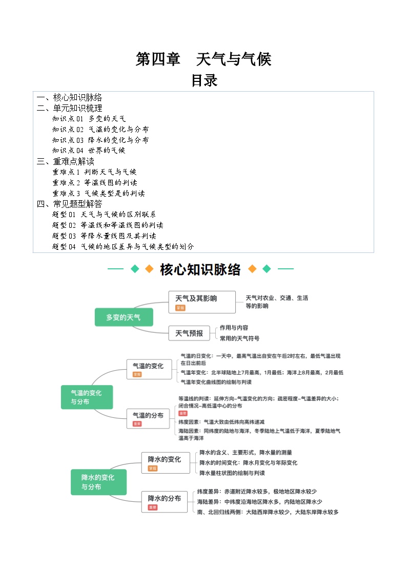 【寒假衔接讲义】人教版 初中地理 七年级上册 知识讲义 第四讲  天气与气候（原卷版+解析版）