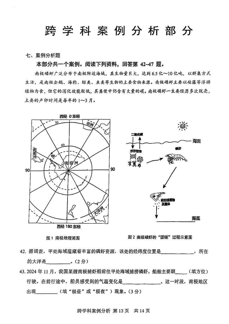 2025年上海市松江区初三 中考一模  跨学科综合试卷