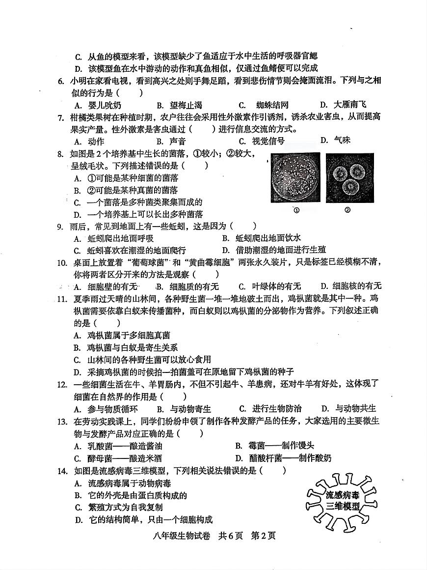 湖南省婁底市2024—2025學(xué)年上學(xué)期期末考試八年級(jí)地理?生物試題第2頁