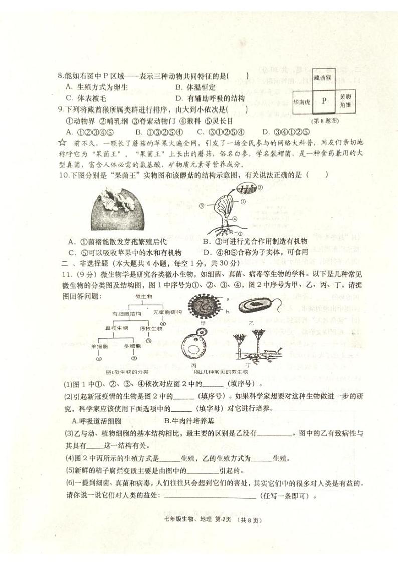 湖北省孝感市孝昌县2024-2025学年七年级上学期1月期末地理•生物试题第2页