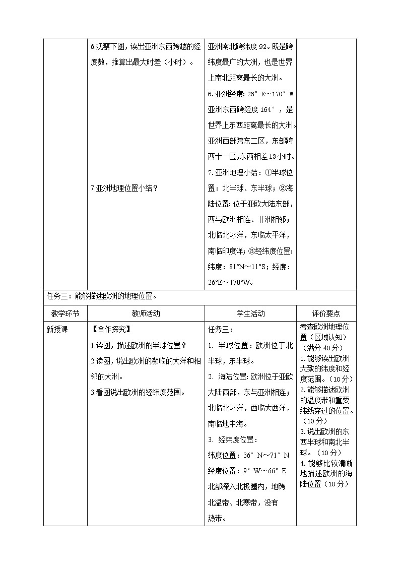 7.1亚洲及欧洲(第1课时)核心素养教学设计第3页