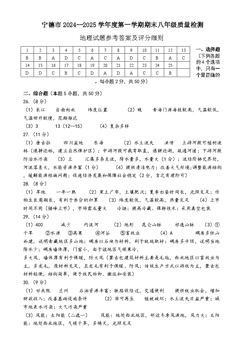 初二地理评分细则第1页