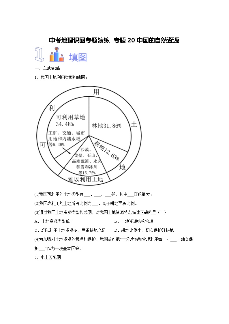 中考地理识图专题演练 专题20中国的自然资源