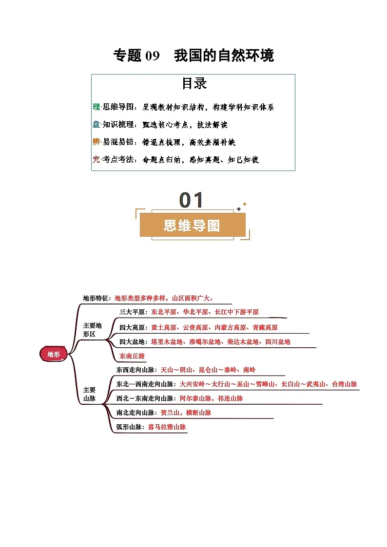 专题09 我国的自然环境-2025年中考地理一轮复习知识清单(背诵版)第1页