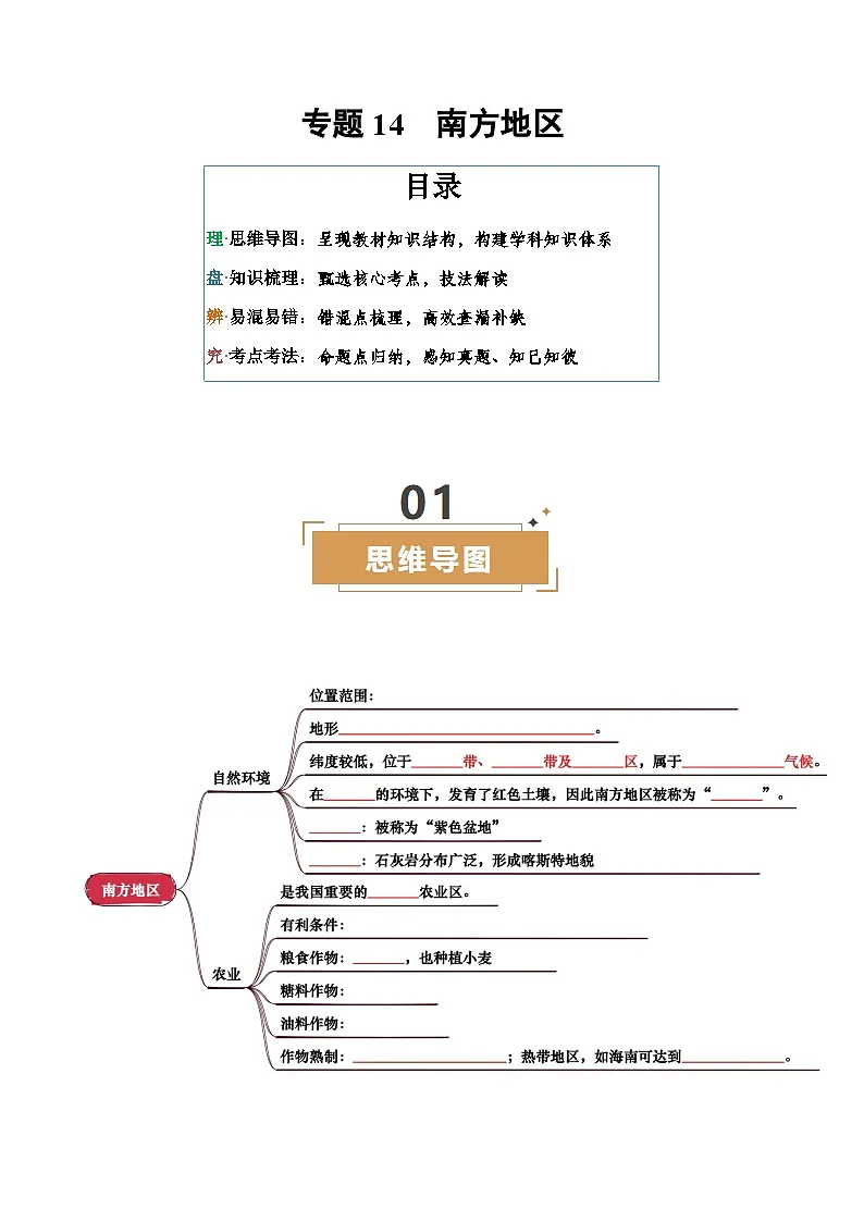 专题14 南方地区-(挖空版)第1页