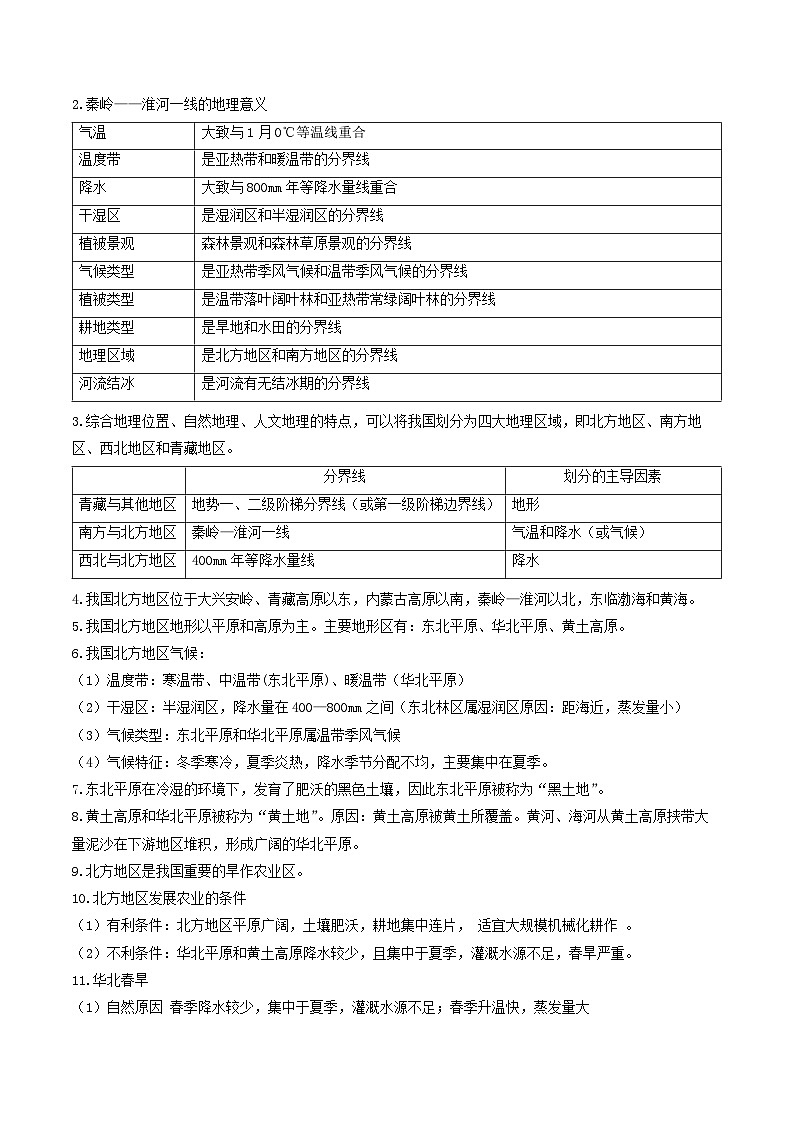 初中地理核心考点速记(中国地理二)-2025年中考地理一轮复习知识清单(全国通用)第2页