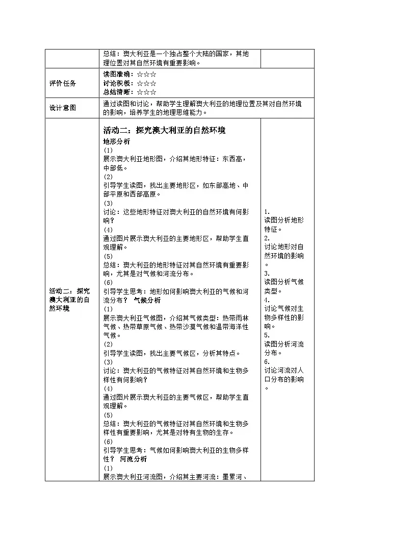 9.4《澳大利亚》 第1课时教案(表格式)人教版(2024)地理七年级下册第3页