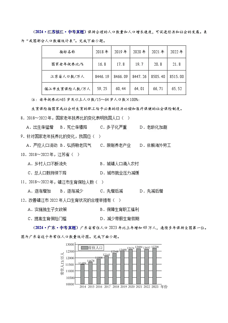 专题07 人口、资源、环境与发展问题(测试)(原卷版)第3页