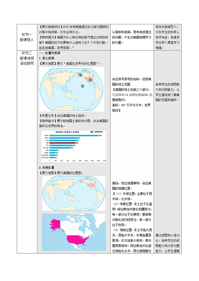【新教材核心素养】商务星球版地理七年级下册8.5 美国(教学设计)第2页