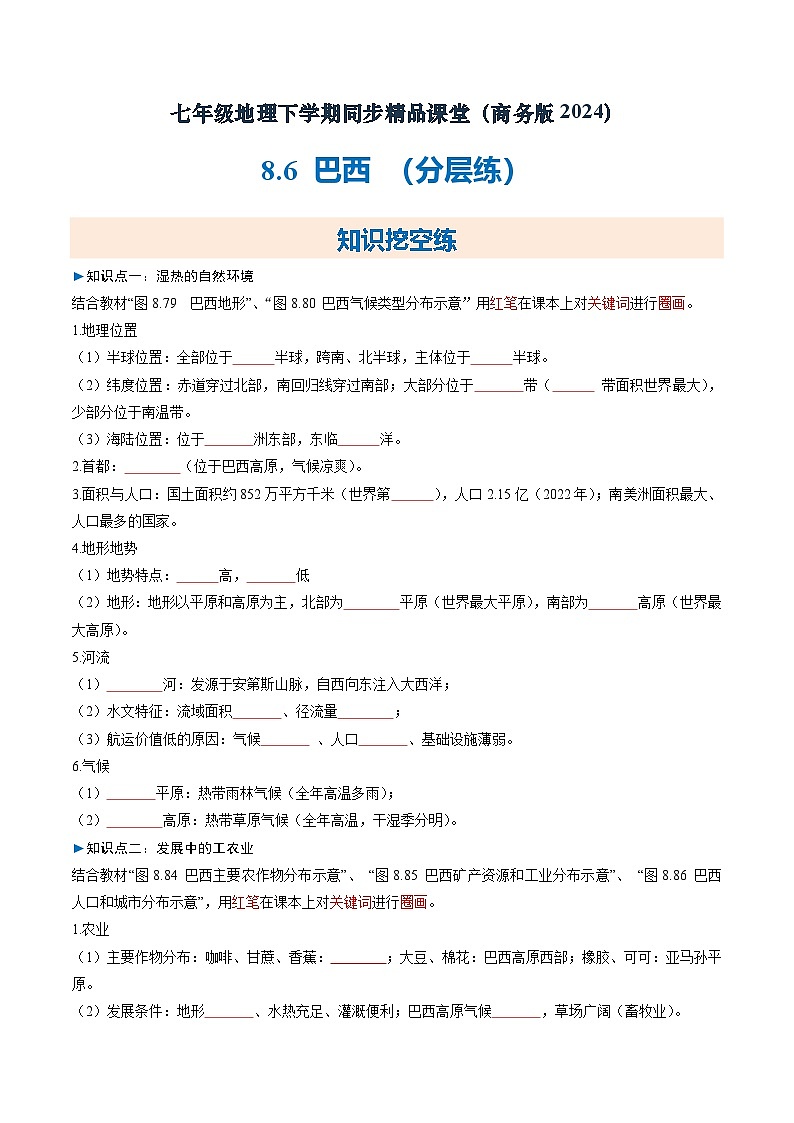 8.6巴西【知识挖空+新情境+重难】(分层练)(原卷版)第1页