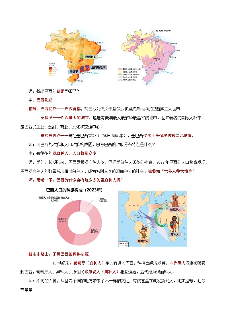 10.2.1 巴西(第1课时 混血种人为主和发展中的经济大国)(教学设计)第3页
