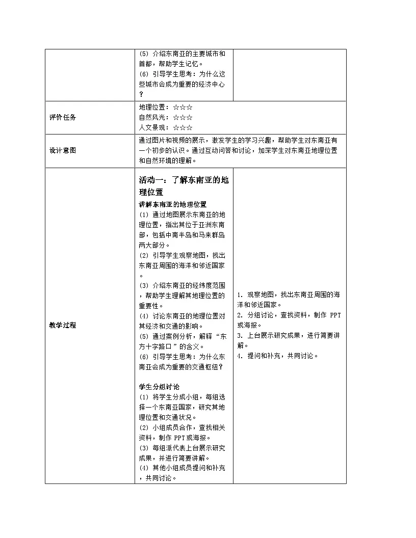 8.2《东南亚》 第1课时 教案(表格式)人教版(2024)地理七年级下册第3页