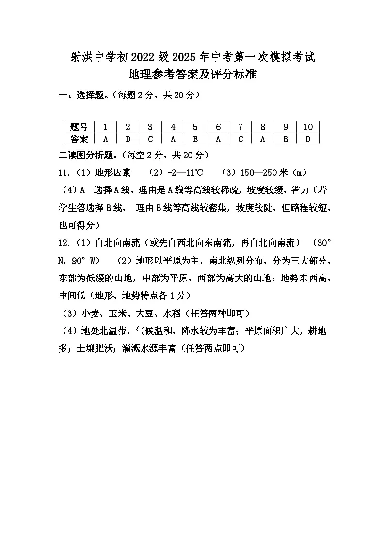 初三地理-一模答案第1页